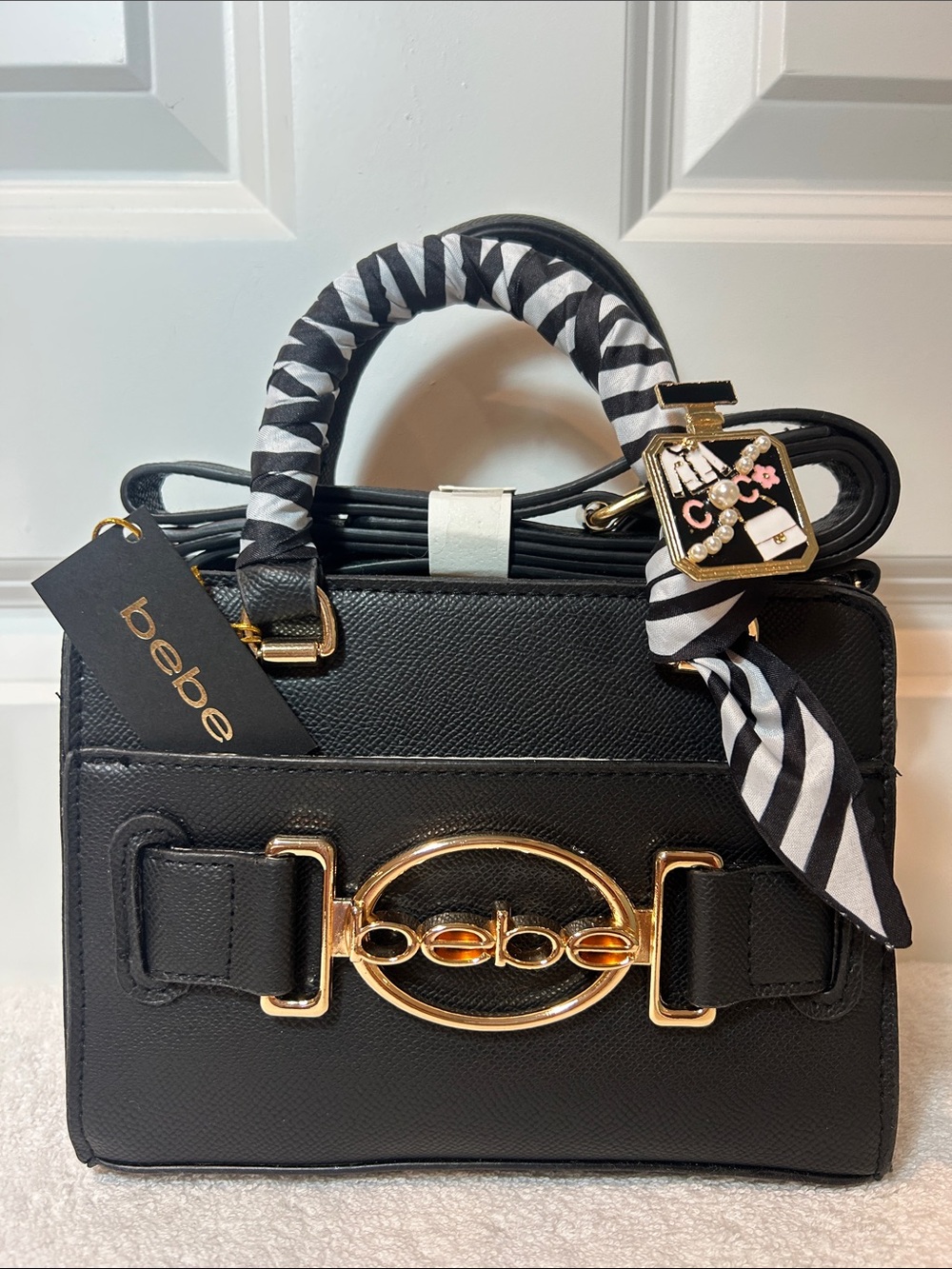 Smart bebe Leilani Satchel Crossbody Option and Scarf with Decorative Pin